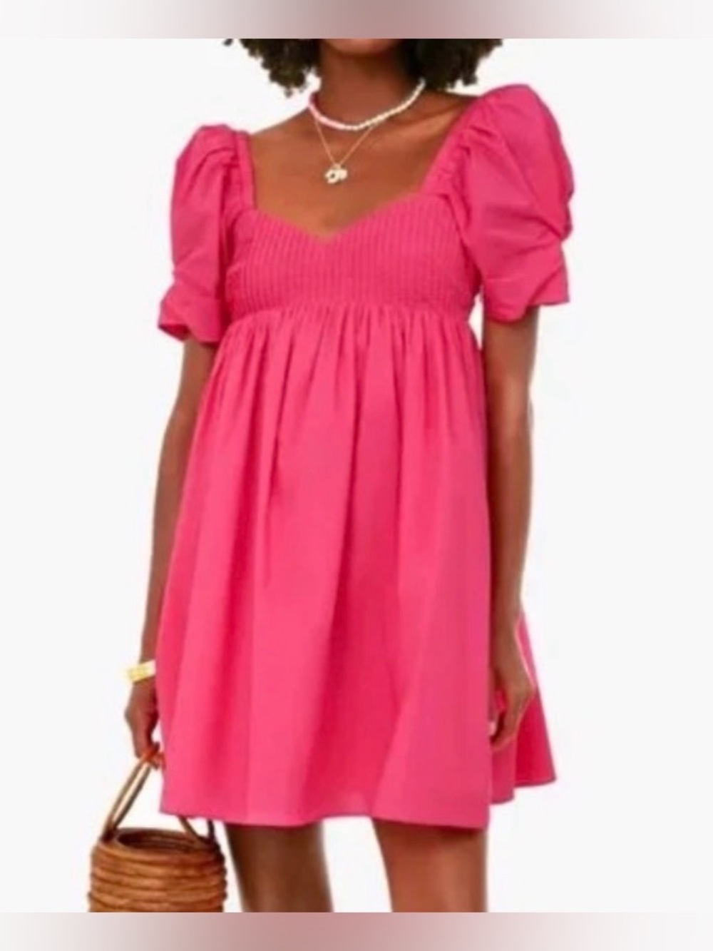 Hyacinth House Tuckernuck Smocked Puff Sleeve Mini Dress - Pink fuchsia M